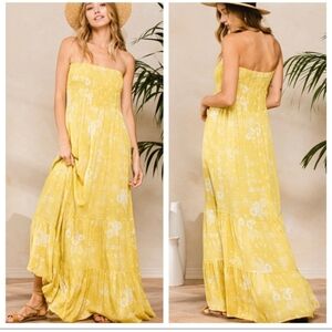 Yellow Strapless Floral Summer Maxi Dress